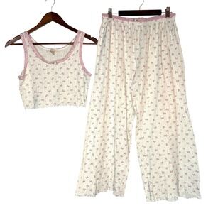 Messy Bun Just Chillin M Pajama Set Bows Cropped Coquette Dainty Girly